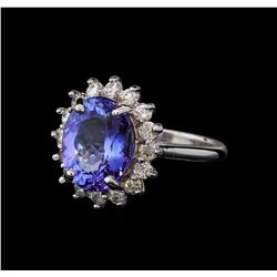 5.4 ctw Tanzanite and Diamond Ring - 14KT White Gold