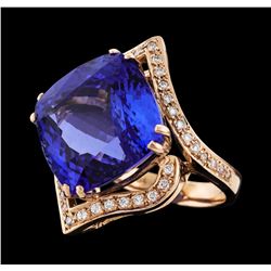 24.05 ctw Tanzanite and Diamond Ring - 14KT Rose Gold