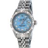 Image 1 : Rolex Ladies SS Blue Diamond Pyramid Bezel Datejust Wristwatch