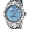 Image 2 : Rolex Ladies SS Blue Diamond Pyramid Bezel Datejust Wristwatch