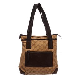 Gucci Brown Monogram Canvas Leather Trim Tote Handbag