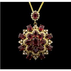 14KT Yellow Gold 44.47 ctw Ruby and Diamond Pendant With Chain