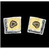 Image 1 : Hand Painted Square Earrings - Rhodium Plated