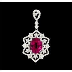 4.70 ctw Rubellite And Diamond Pendant - 14KT White Gold