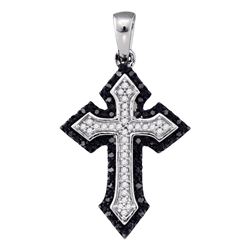 0.20 CTW Black Color Diamond Cross Crucifix Pendant 10KT White Gold - REF-20N9F