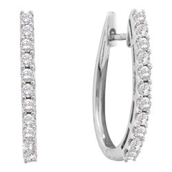 1.02 CTW Diamond Single Row Hoop Earrings 14KT White Gold - REF-97N4F