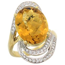 Natural 11.2 ctw quartz & Diamond Engagement Ring 14K Yellow Gold - REF-89A9V