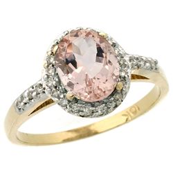 Natural 1.24 ctw Morganite & Diamond Engagement Ring 14K Yellow Gold - REF-37A8V