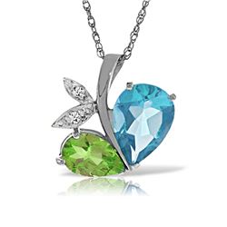 Genuine 5.26 ctw Blue Topaz, Peridot & Diamond Necklace Jewelry 14KT White Gold - REF-60Y7F