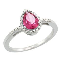 Natural 1.53 ctw pink-topaz & Diamond Engagement Ring 14K White Gold - REF-25M5H