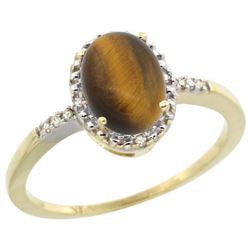 Natural 1.06 ctw Tiger-eye & Diamond Engagement Ring 10K Yellow Gold - REF-15K9R