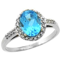 Natural 1.3 ctw Swiss-blue-topaz & Diamond Engagement Ring 14K White Gold - REF-32W2K