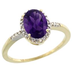 Natural 1.2 ctw Amethyst & Diamond Engagement Ring 14K Yellow Gold - REF-23M2H