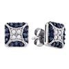 Image 1 : 0.50 CTWBlue Color Diamond Square Cluster Earrings 10KT White Gold - REF-32Y9X