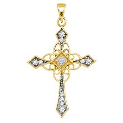 0.31 CTW Diamond Antique-style Cross Pendant 10KT Yellow Gold - REF-26X9Y