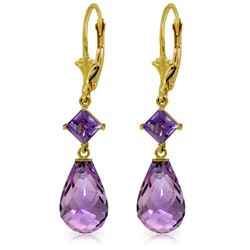 Genuine 11 ctw Amethyst Earrings Jewelry 14KT Yellow Gold - REF-39Y3F