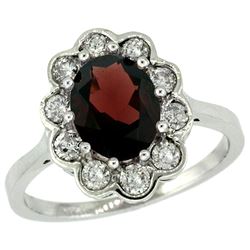 Natural 2.34 ctw Garnet & Diamond Engagement Ring 14K White Gold - REF-82V2F