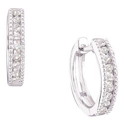 0.25 CTW Diamond Small Hoop Milgrain-Earrings 14k White Gold - REF-26Y9X