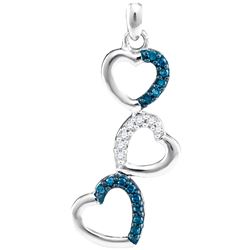 0.17 CTW Blue Color Diamond Triple Cascading Heart Pendant 10KT White Gold - REF-13X4Y