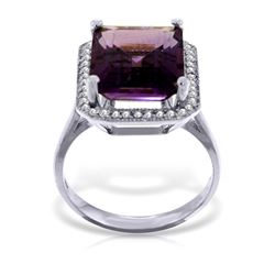 Genuine 5.8 ctw Amethyst & Diamond Ring Jewelry 14KT White Gold - REF-82A2K