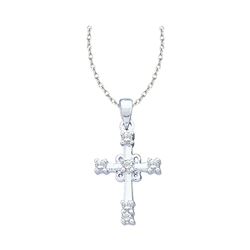 0.10 CTW Diamond Roman Cross Pendant 10KT White Gold - REF-12F2N