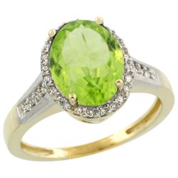 Natural 2.49 ctw Peridot & Diamond Engagement Ring 14K Yellow Gold - REF-46Z6Y