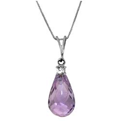 Genuine 2.3 ctw Amethyst & Diamond Necklace Jewelry 14KT White Gold - REF-22A8K