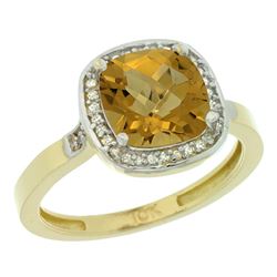 Natural 3.94 ctw Whisky-quartz & Diamond Engagement Ring 10K Yellow Gold - REF-27A9V