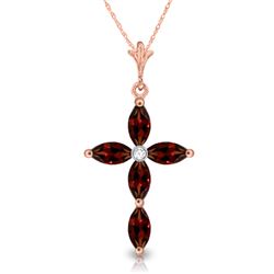 Genuine 1.23 ctw Garnet & Diamond Necklace Jewelry 14KT Rose Gold - REF-30M3T