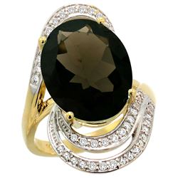 Natural 11.2 ctw smoky-topaz & Diamond Engagement Ring 14K Yellow Gold - REF-95H8W