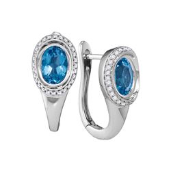 2.08 CTW Oval Natural Blue Topaz Diamond Hoop Earrings 14KT White Gold - REF-89X9Y