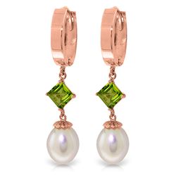 Genuine 9.5 ctw Pearl & Peridot Earrings Jewelry 14KT Rose Gold - REF-53Z2N