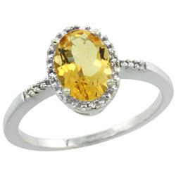 Natural 1.2 ctw Citrine & Diamond Engagement Ring 14K White Gold - REF-23Z2Y