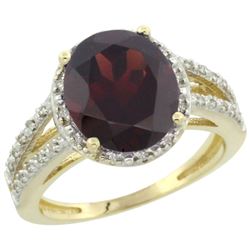 Natural 3.47 ctw Garnet & Diamond Engagement Ring 14K Yellow Gold - REF-50N3G