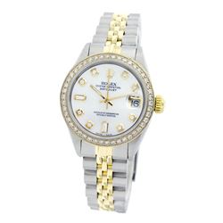 Rolex Pre-owned 26mm Womens Custom White Mother of Pearl Two Tone - REF-530Y4W