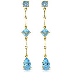 Genuine 6.06 ctw Blue Topaz & Diamond Earrings Jewelry 14KT Yellow Gold - REF-33M8T