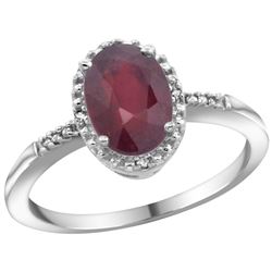 Natural 1.5 ctw Ruby & Diamond Engagement Ring 10K White Gold - REF-18N2G