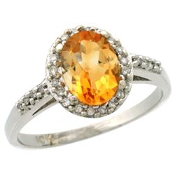 Natural 1.3 ctw Citrine & Diamond Engagement Ring 10K White Gold - REF-25Z9Y