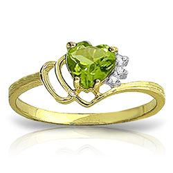 Genuine 0.97 ctw Peridot & Diamond Ring Jewelry 14KT Yellow Gold - REF-29F7Z