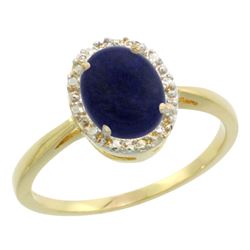 Natural 1.05 ctw Lapis & Diamond Engagement Ring 14K Yellow Gold - REF-25Z6Y