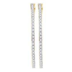 1 CTW Diamond Single Row Hoop Earrings 14KT Yellow Gold - REF-104W9K