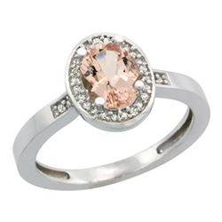 Natural 0.75 ctw Morganite & Diamond Engagement Ring 10K White Gold - REF-27V5F