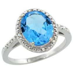 Natural 2.42 ctw Swiss-blue-topaz & Diamond Engagement Ring 14K White Gold - REF-34F7N