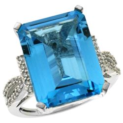 Natural 12.14 ctw Swiss-blue-topaz & Diamond Engagement Ring 14K White Gold - REF-66W2K