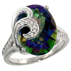 Natural 11.18 ctw mystic-topaz & Diamond Engagement Ring 14K White Gold - REF-82Z2Y