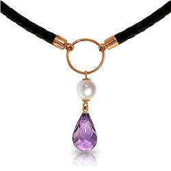 Genuine 7.5 ctw Amethyst & Pearl Necklace Jewelry 14KT Rose Gold - REF-52A9K