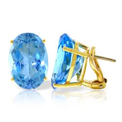 Genuine 16 ctw Blue Topaz Earrings Jewelry 14KT Yellow Gold - REF-60A4K