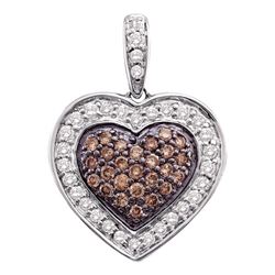 0.51 CTW Cognac-brown Color Diamond Heart Love Pendant 14KT White Gold - REF-40W4K