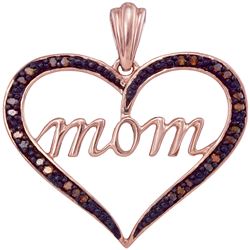 0.07 CTW Red Color Diamond Mom Heart Love Mother's Day Pendant 10KT Rose Gold - REF-14N9F