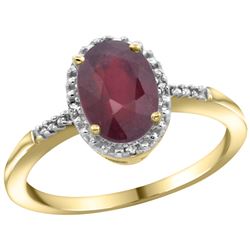 Natural 1.5 ctw Ruby & Diamond Engagement Ring 10K Yellow Gold - REF-18W2K